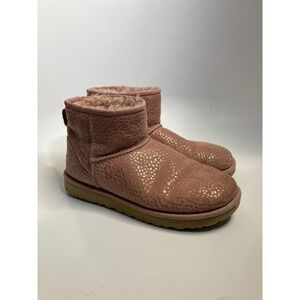 UGG Classic Mini Boots Women Size 8 Pink Good Metallic Snake Print Shearling